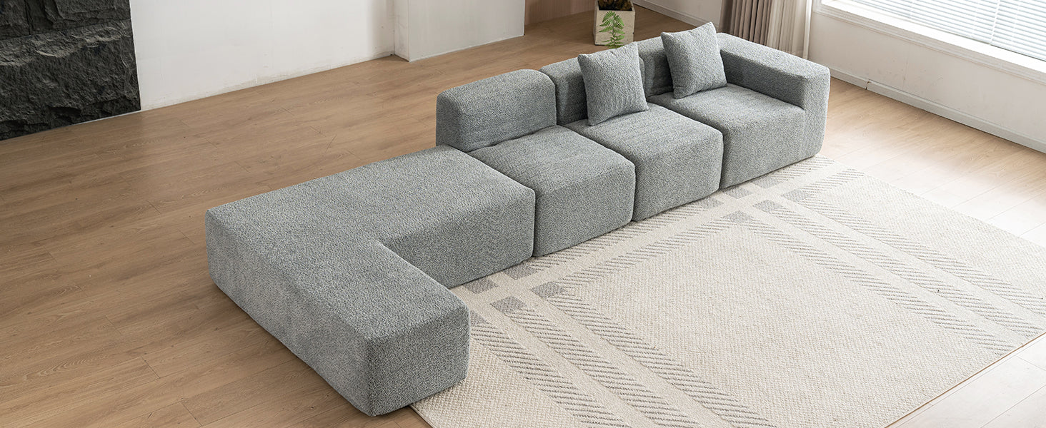 116.5" Sectional Sofa Full Compressed Sofa Couch Free Combined Sofa For Living Room, Grey Grey Foam Polyester 4 Seat