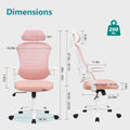 Office Chair, Comfortable Swivel Chair With High Back, Wheels, Adjustable Headrest, Comfortable Lumbar Support, Flip Arm, Pink Pink Stainless Steel