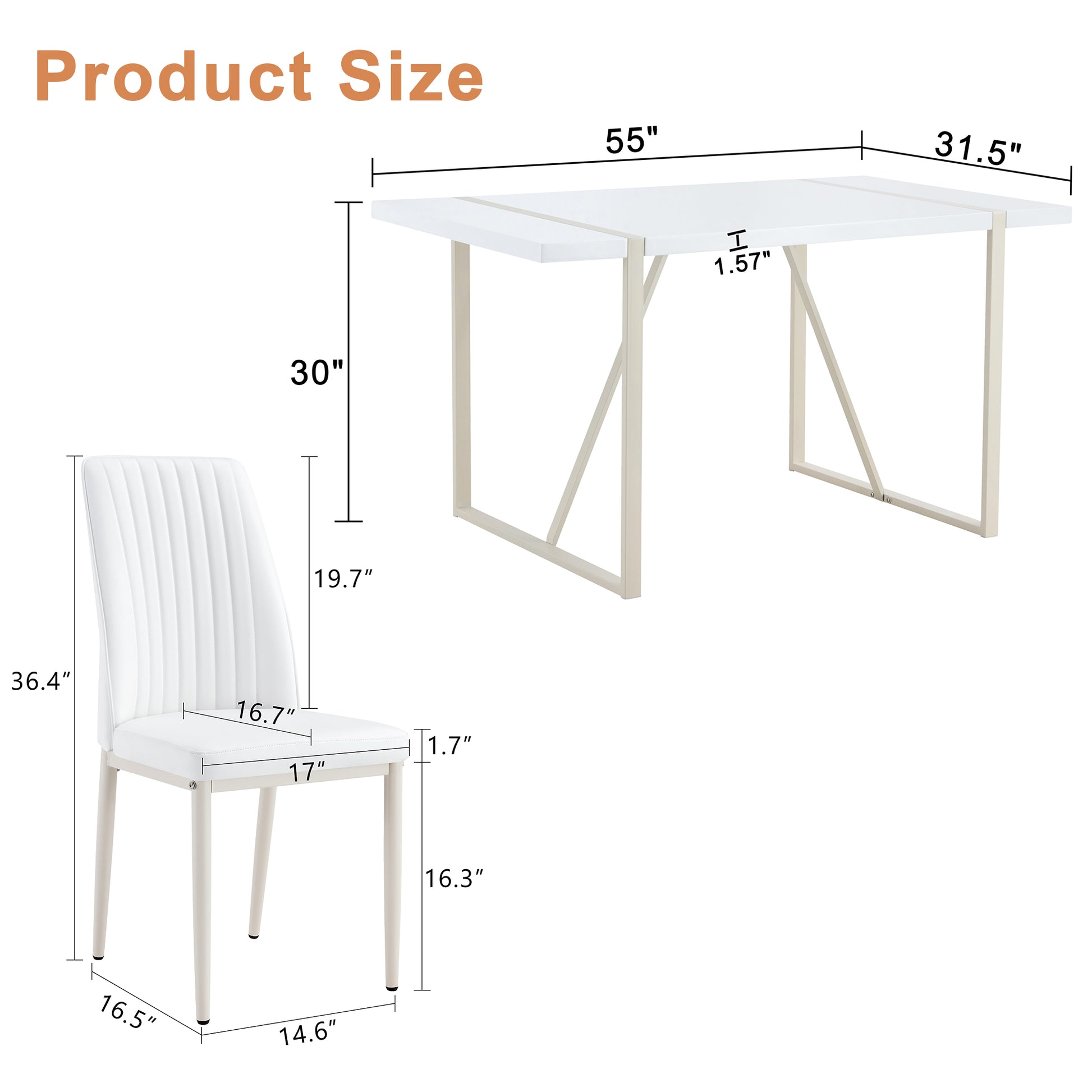 55"X31.5"Cream Style White Mdf Dining Table Set With 4 Armless Chairs.The Backrest Of The Dining Chair Is Designed With Multiple Vertical Stripes.Adding A Warm Atmosphere To Your Family. White Seats