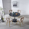 White And Gold Modern Chair Set Of 4 With Iron Tube Legs, Soft Cushions And Comfortable Backrest, Suitable For Dining Room, Living Room, Cafe,Hairball Back White Gold Fabric