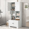 Tall And Wide Bathroom Floor Storage Cabinet, Bathroom Storage Unit, Freestanding Cabinet With 4 Doors, Adjustable Shelves, Open Multi Layer Shelves, White White Mdf