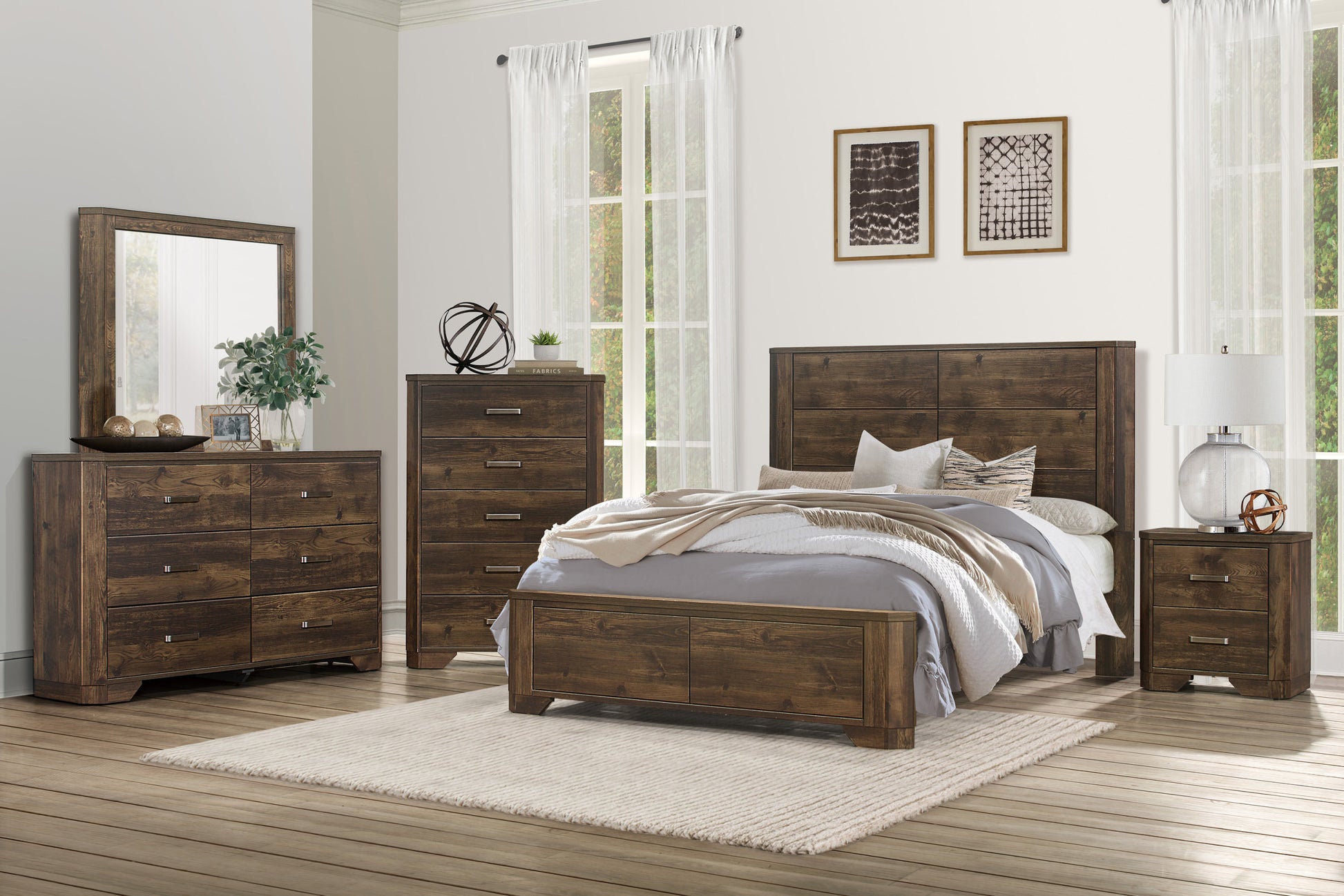 Rustic Brown Finish Dresser With Storage Drawers Clipped Corners Transitional Style Wooden Bedroom Furniture 1Pc Brown Bedroom Transitional Wood