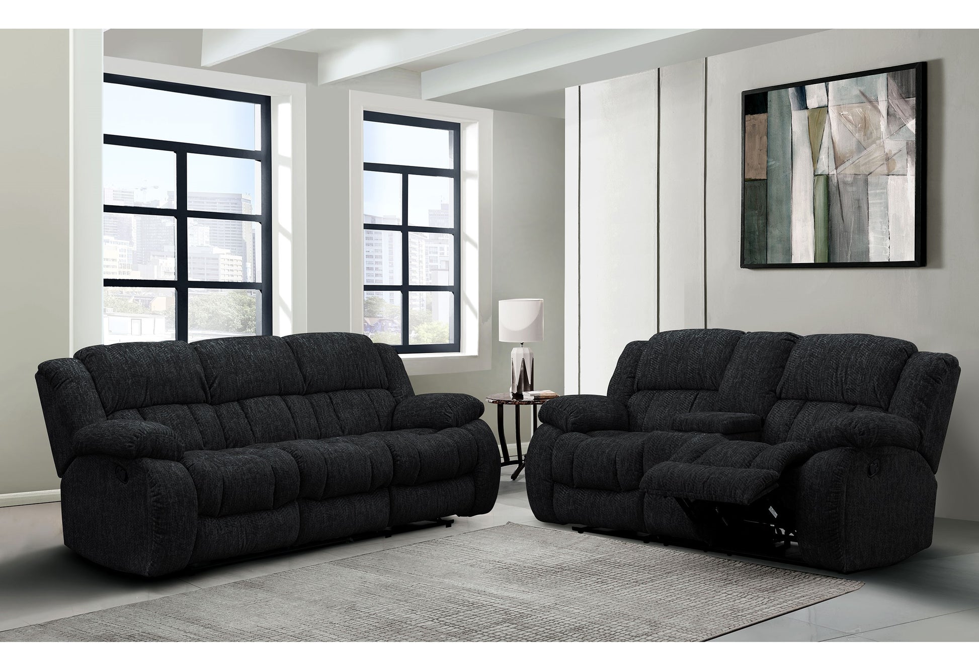 Stonic Ebony Reclining Sofa Black Fabric 3 Seat