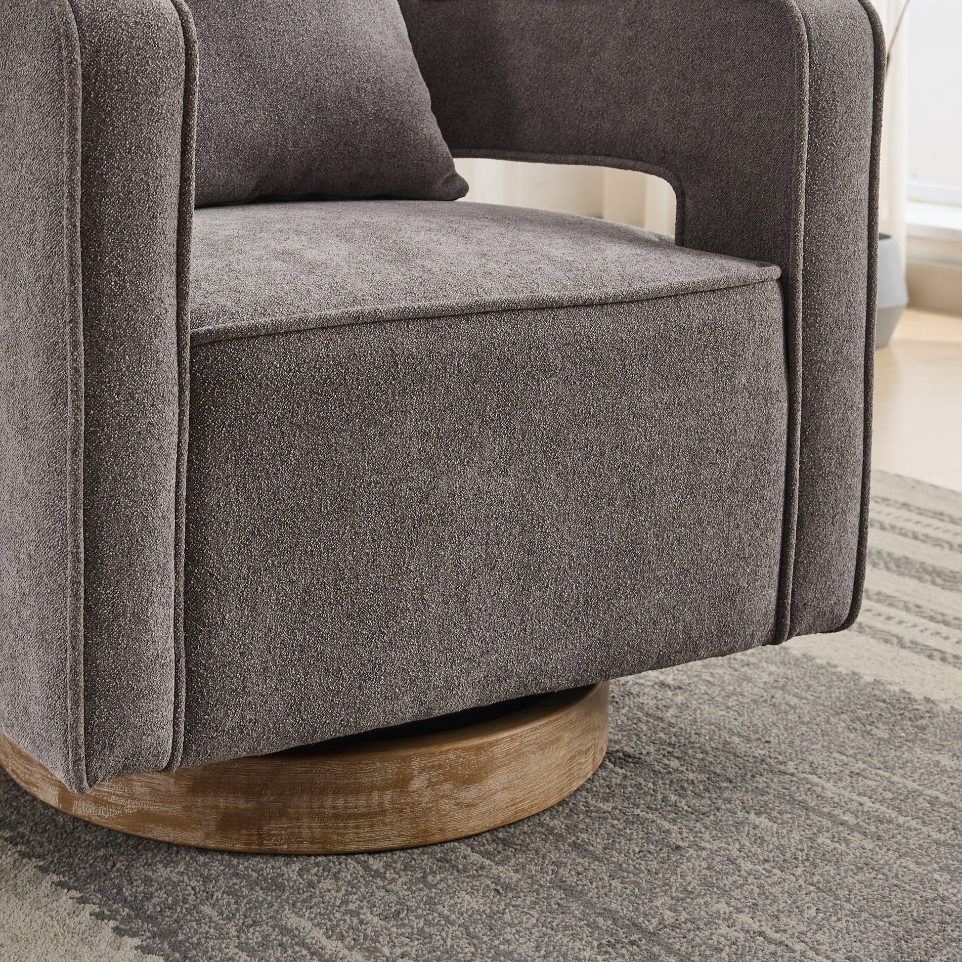 29.1"W Swivel Accent Open Back Chair Modern Comfy Sofa Chair With Weathered Base For Nursery Bedroom Living Room Hotel Office, Club Chair Leisure Arm Chair For Lounge Charcoal,Linen Blend Charcoal Linen Blend