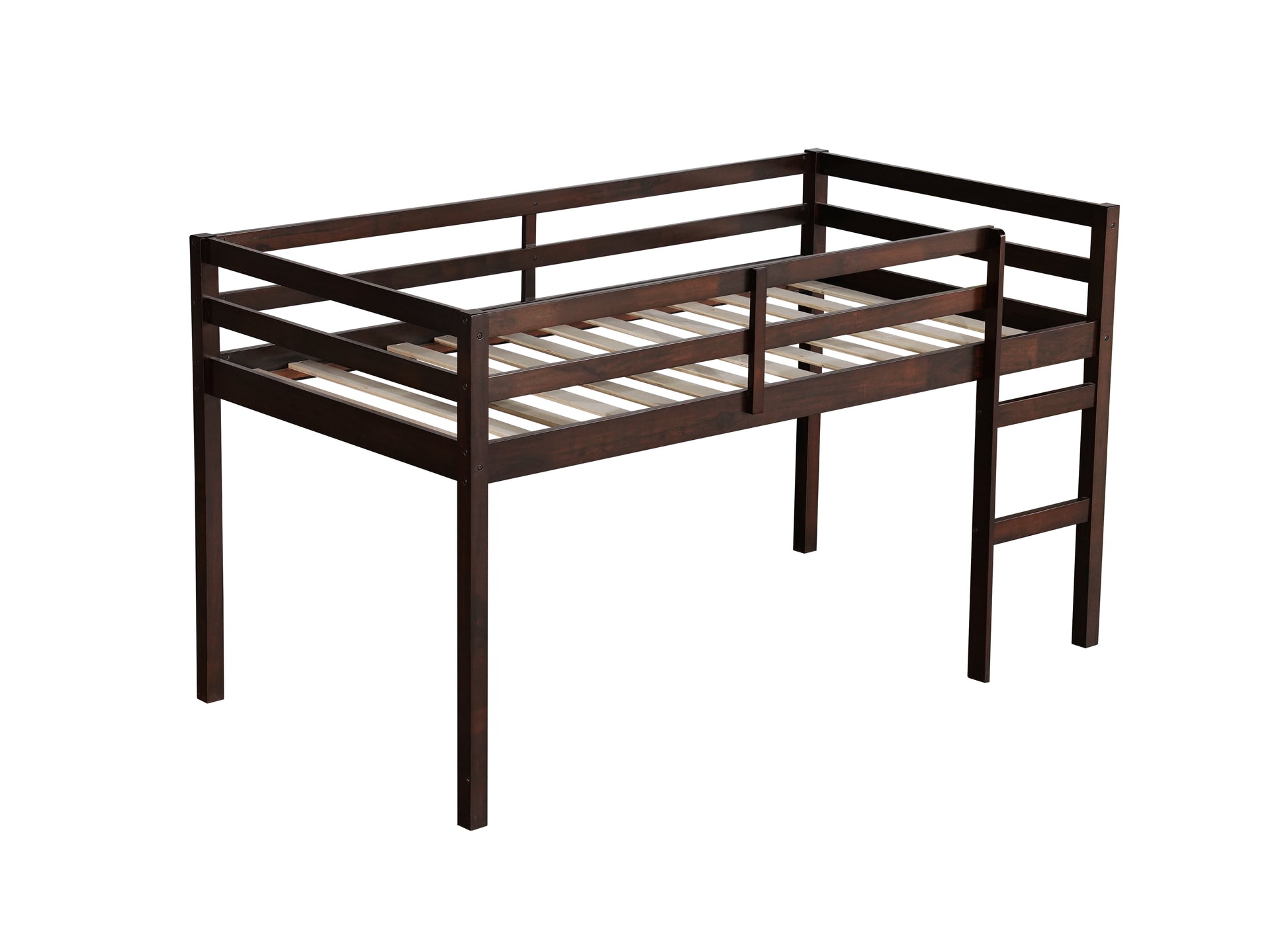 Solid Wooden, Rubber Wooden Twin Loft Bed With Ladder, Bed Platform Of Strengthened Slatsespresso Twin Espresso Rubber Wood