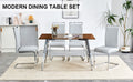 1 Table And 4 Chairs, Brown Tempered Glass Tabletop And Silver Metal Legs, Modern Minimalist Style Rectangular Glass Dining Table, Paired With 4 Modern Silver Metal Leg Chairs. 1123C 1162 Brown Seats 4 Glass