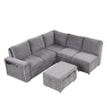 L Shaped Padded Modular Sofa With Storage Space, Usb Ports, And Cup Holders On The Armrests, Suitable For Living Rooms, Offices, And Apartments. Gray Wood Polyester 5 Seat