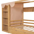 Twin Size House Bed With Two Drawers And Wardrobe,Natural Twin Natural Solid Wood