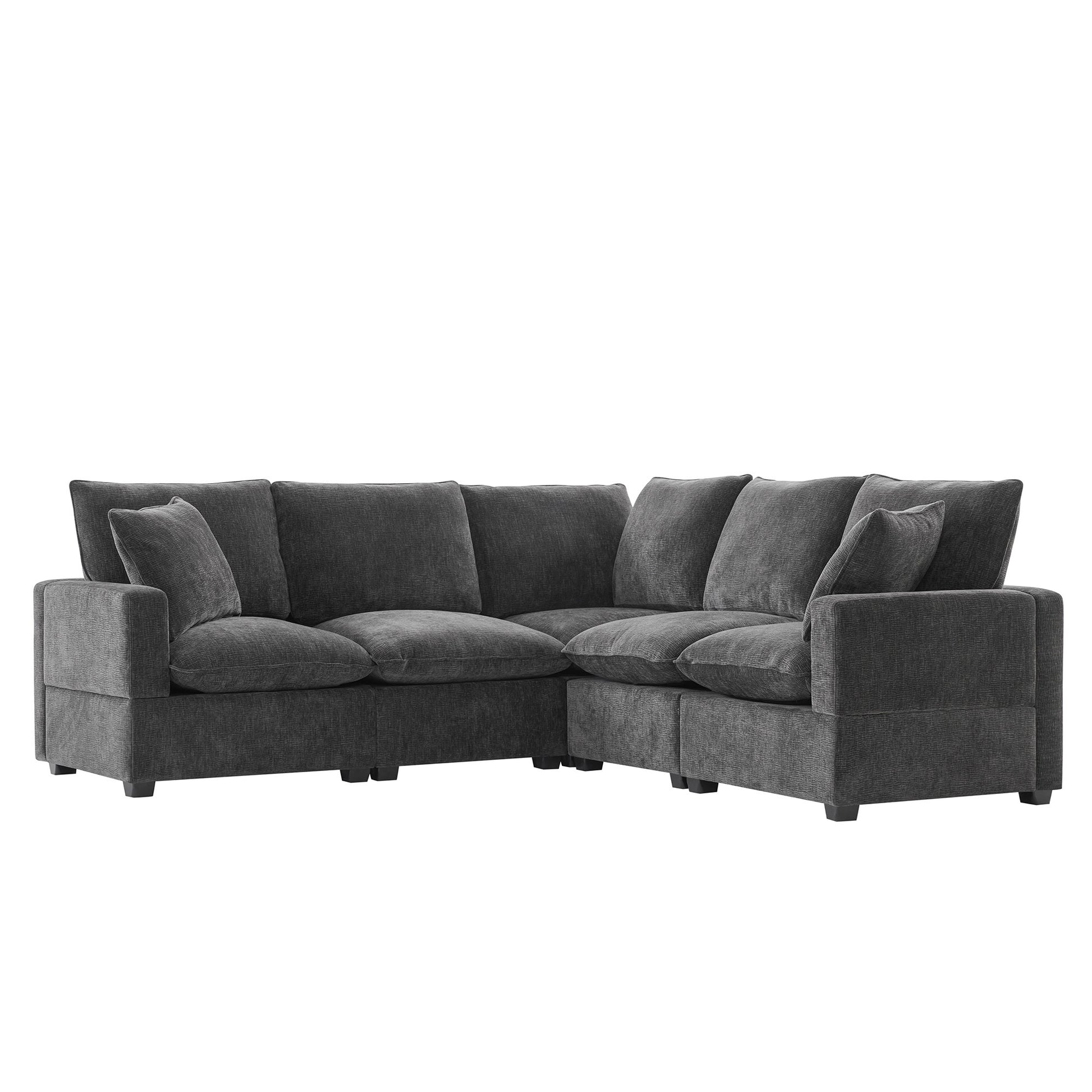 84*84" Modern L Shape Modular Sofa, 5 Seat Chenille Sectional Couch Set With 2 Pillows Included, Freely Combinable Indoor Funiture For Living Room, Apartment, Office, 2 Colors Black Grey Chenille 5 Seat