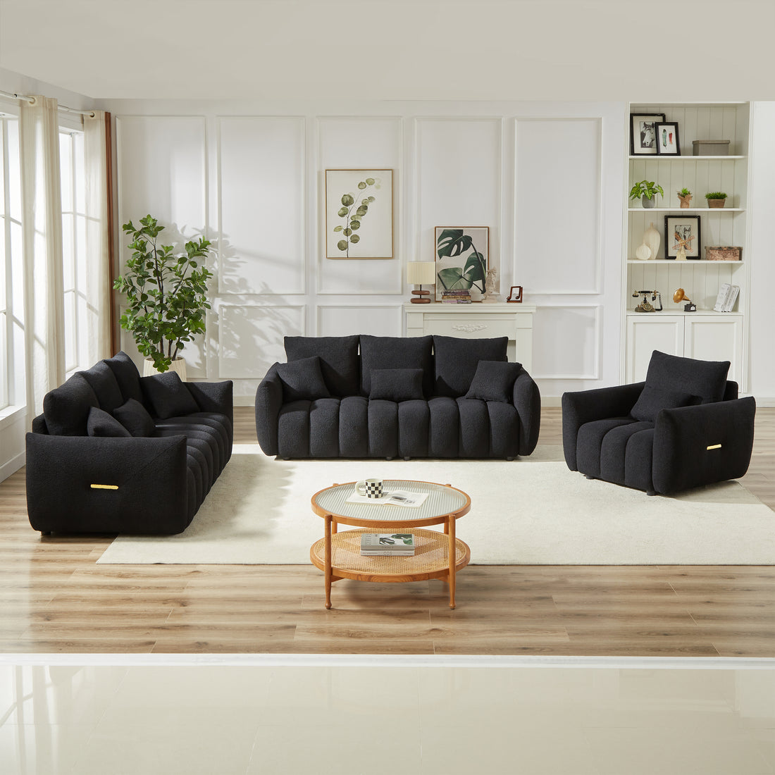 1 Seater 3 Seater 3 Seater, Combo Sofa Modern Living Room Sofa, Teddy Sofa, Wooden Frame, 7 Cushions, Apartment Sofa Furniture Black Wood Primary Living Space Pine Foam Fabric 7 Seat