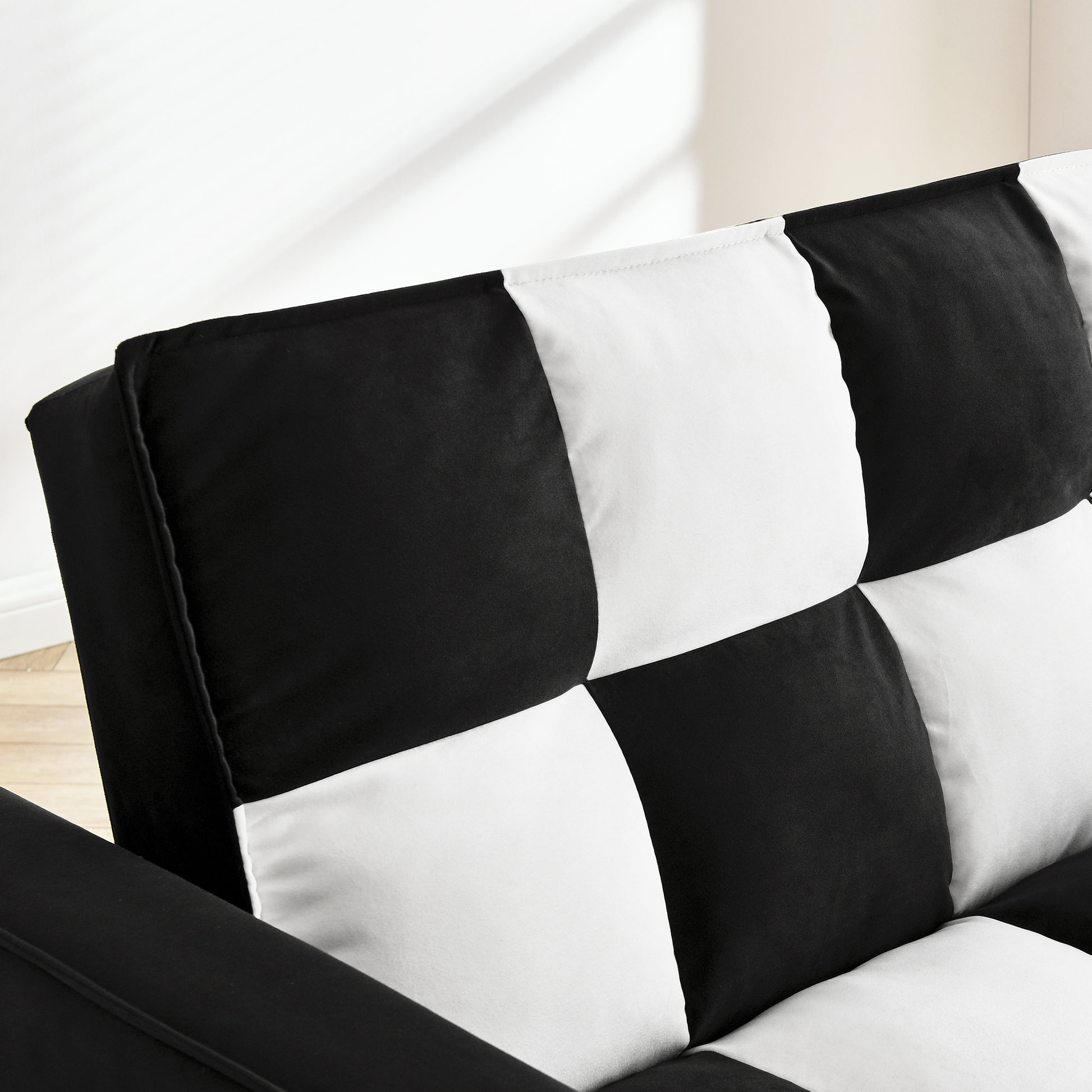 Modern Velvet Armchair Sofa Couch Pull Out Bed,3 In One Convertible For Living Room Sofa Bed,Black White Black White Velvet Primary Living Space Cushion Back Medium Soft Medium Duty American Design Pillow Top Arms Foam Velvet 1 Seat