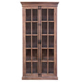 88 Inch Tall Cabinet, 4 Glass Panel French Doors, Crown Molding, Brown Black Brown Wood