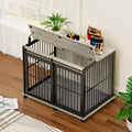 Furniture Dog Crate Sliding Iron Door Dog Crate With Mat. Grey,43.7''W X 30''D X 33.7''H Grey Dog Particle Board