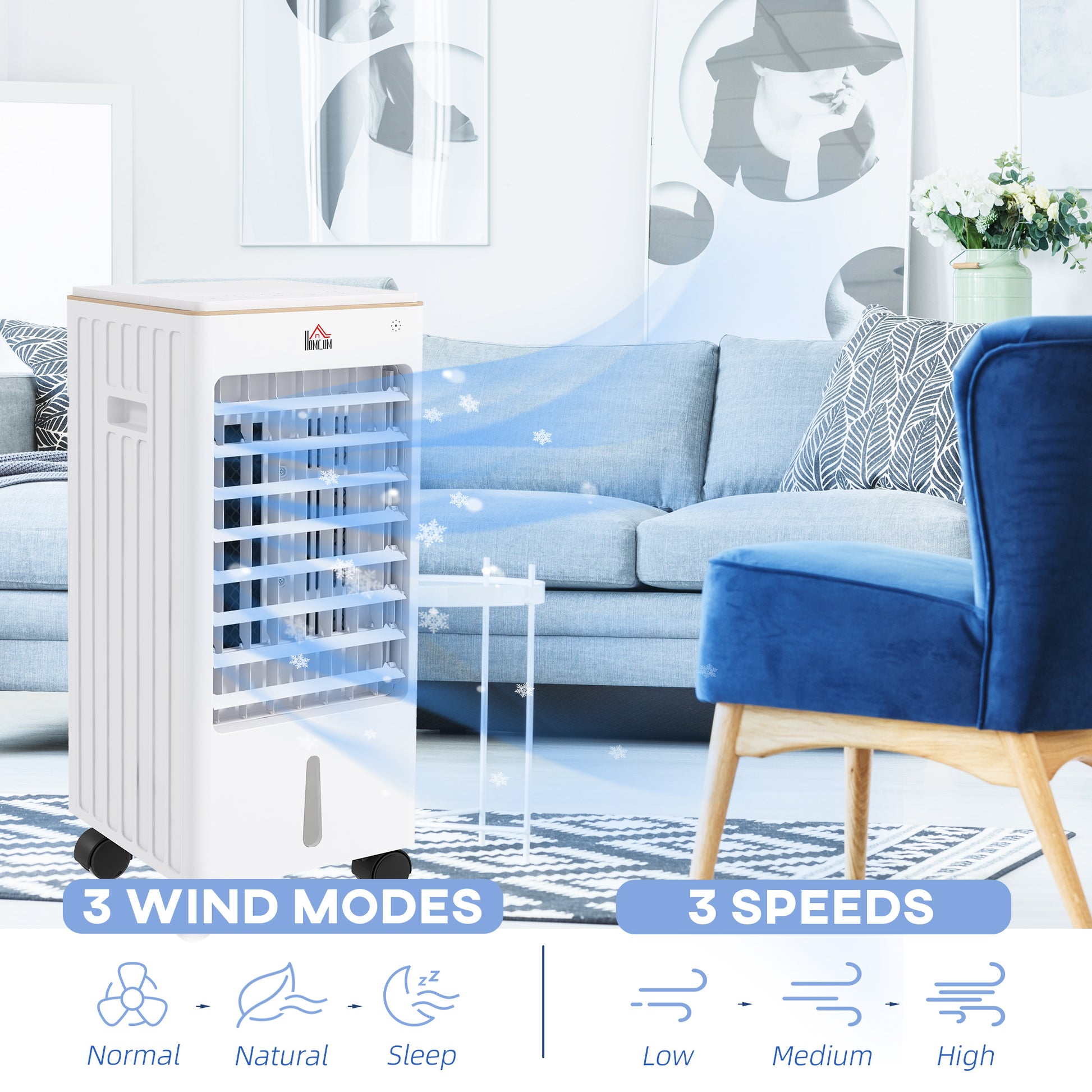 Homcom 21" Evaporative Air Cooler With Ice Packs, 3 In 1 Ice Cooling Fan, Portable Swamp Cooler With Water Tank, 7.5H Timer, 60 Oscillating, Remote, For Home Office Bedroom, White White Abs