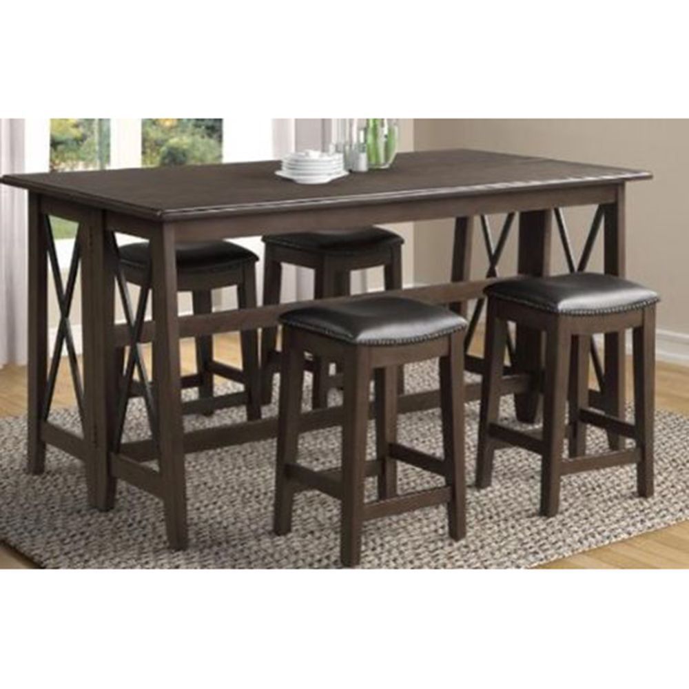 Dark Brown Finished Drop Leaf Table W 4 Stools Wood Dark Brown Seats 4 Wood 72 Inches Transitional Rectangular Solid Wood Mdf