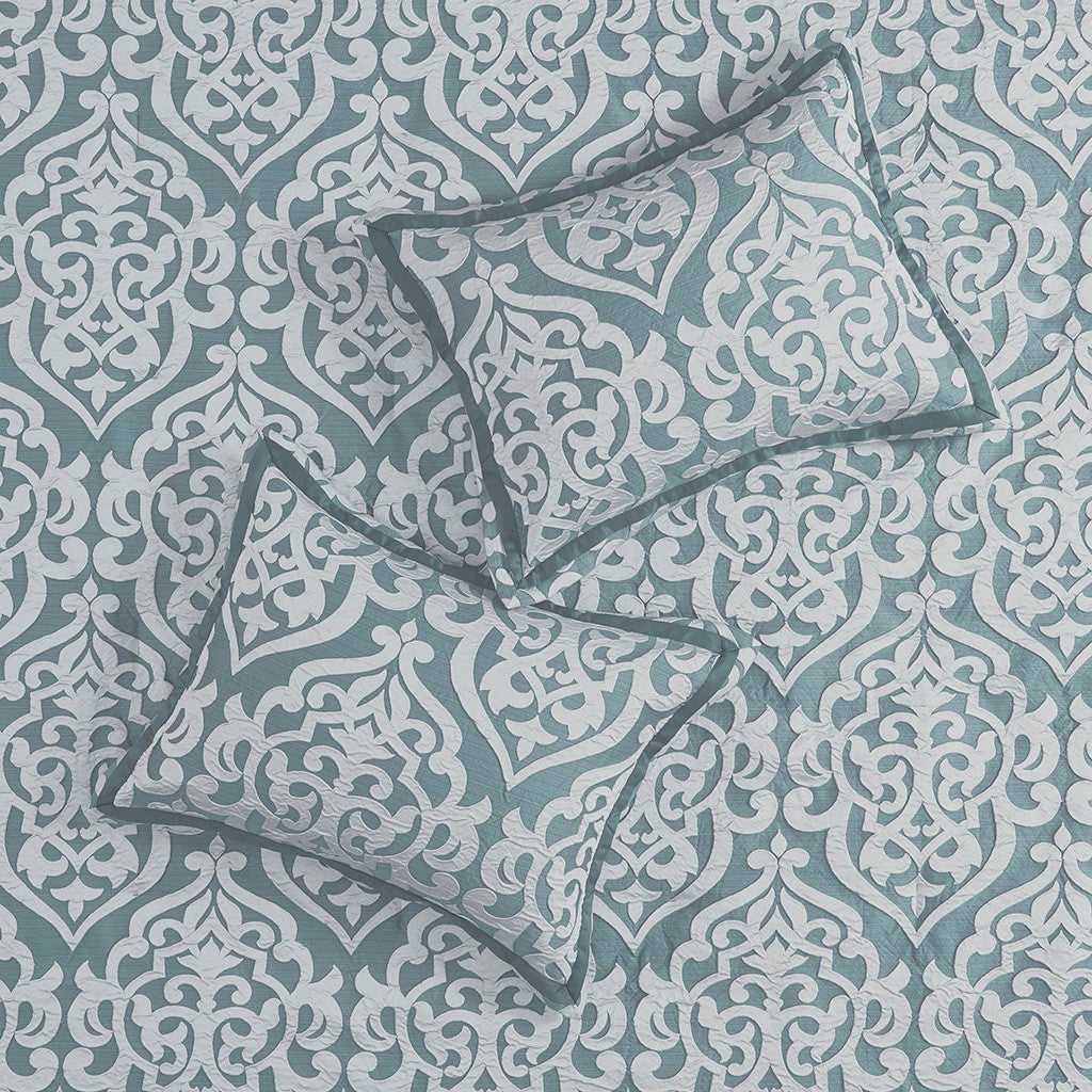 8 Piece Jacquard Comforter Set Aqua Silver Queen Queen Aqua Silver Polyester
