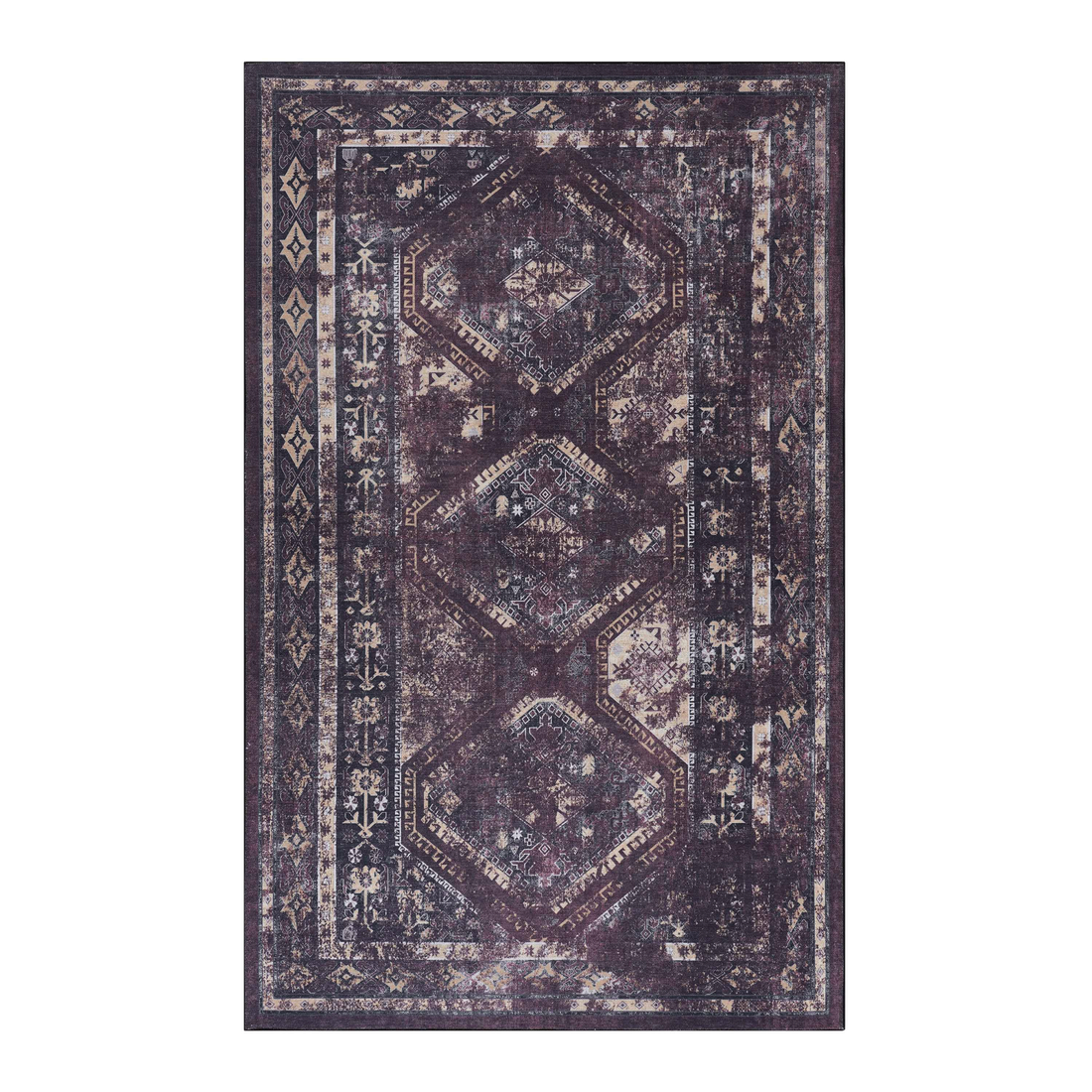 Naar 2X3 Machine Washable Area Rugs, Low Pile, Non Slip, Non Shedding, Foldable, Kid & Pet Friendly, Area Rugs For Living Room, Bedroom, Kitchen, Dining Room Rug Perfect Gifts, Black Burdy, 2X3 Black Burgundy Chenille Polyester