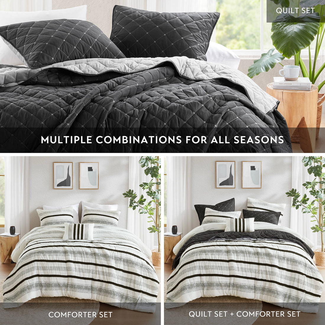7 Piece Stripe Comforter And Quilt Set Full Queen Multicolor Polyester