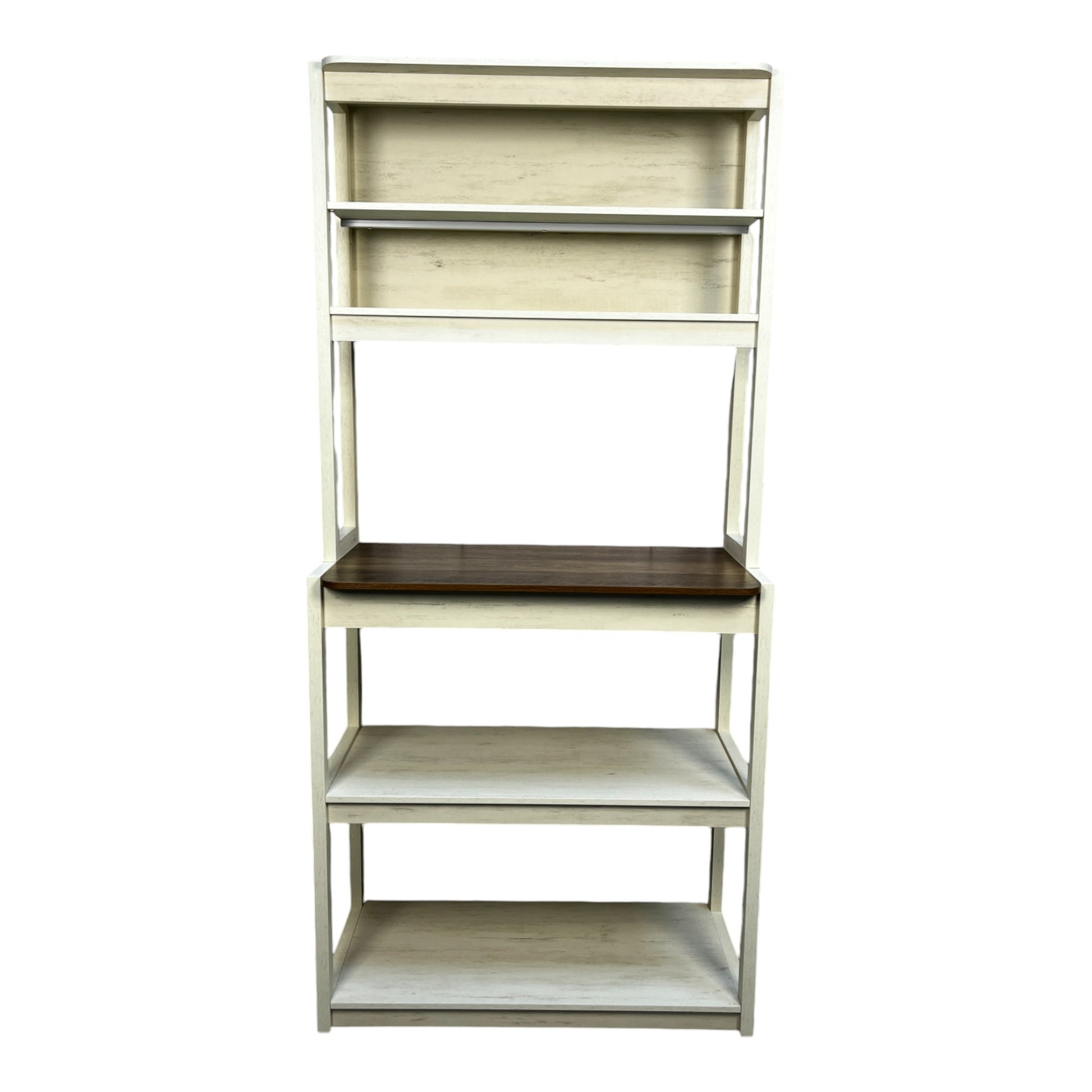 31.50" White And Rustic Brown Color 5 Tier Bakers Rack For Kitchen With Storage, Coffee Bar, Kitchen Shelves, Microwave Stand Brown White Particle Board
