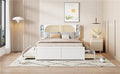 Queen Size Rattan Headboard Bed With Two Drawers And Trundle, White Queen White Solid Wood Mdf