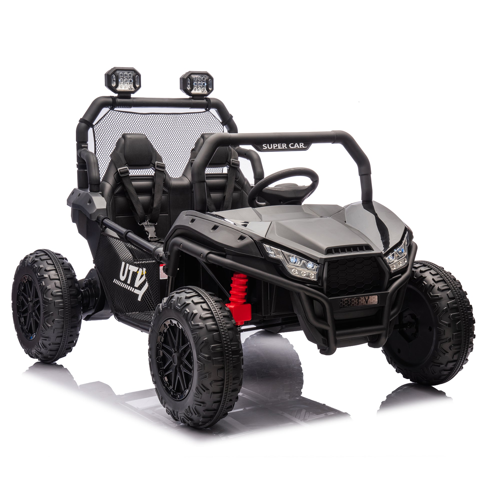 24V Two Seater Kids Ride On Utv W Parents Control,400W Super Power,Four Wheel Suspension,Led Light With Rear Searchlight,Bluetooth,Mp3,Music,Rear Storage Space,Speeds 3.73 4.97Mph For Kids Aged 3 . Black 50 99 Lbs Polypropylene