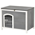 Pawhut Foldable Wooden Dog House Raised Puppy Cage Kennel Cat Shelter For Indoor & Outdoor W Lockable Door Openable Roof Removable Bottom For Small And Medium Pets Grey Grey Wood