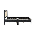Full Size Wooden Platform Bed With Natural Rattan Headboard, Vintage Bed Frame With Wooden Slat Support, Black Expected Arrival Time: 08.23 Box Spring Not Required Full Black Wood
