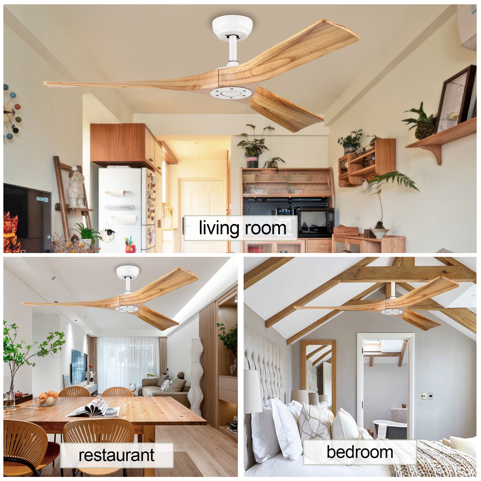 52" Ceiling Fan With Remote Control No Lights,Modern Reversible Dc Motor Indoor 3 Blades Ceiling Fans For Patio Bedroom Living Room Matte White Matte White American Design,Classic,Vintage Wood Metal