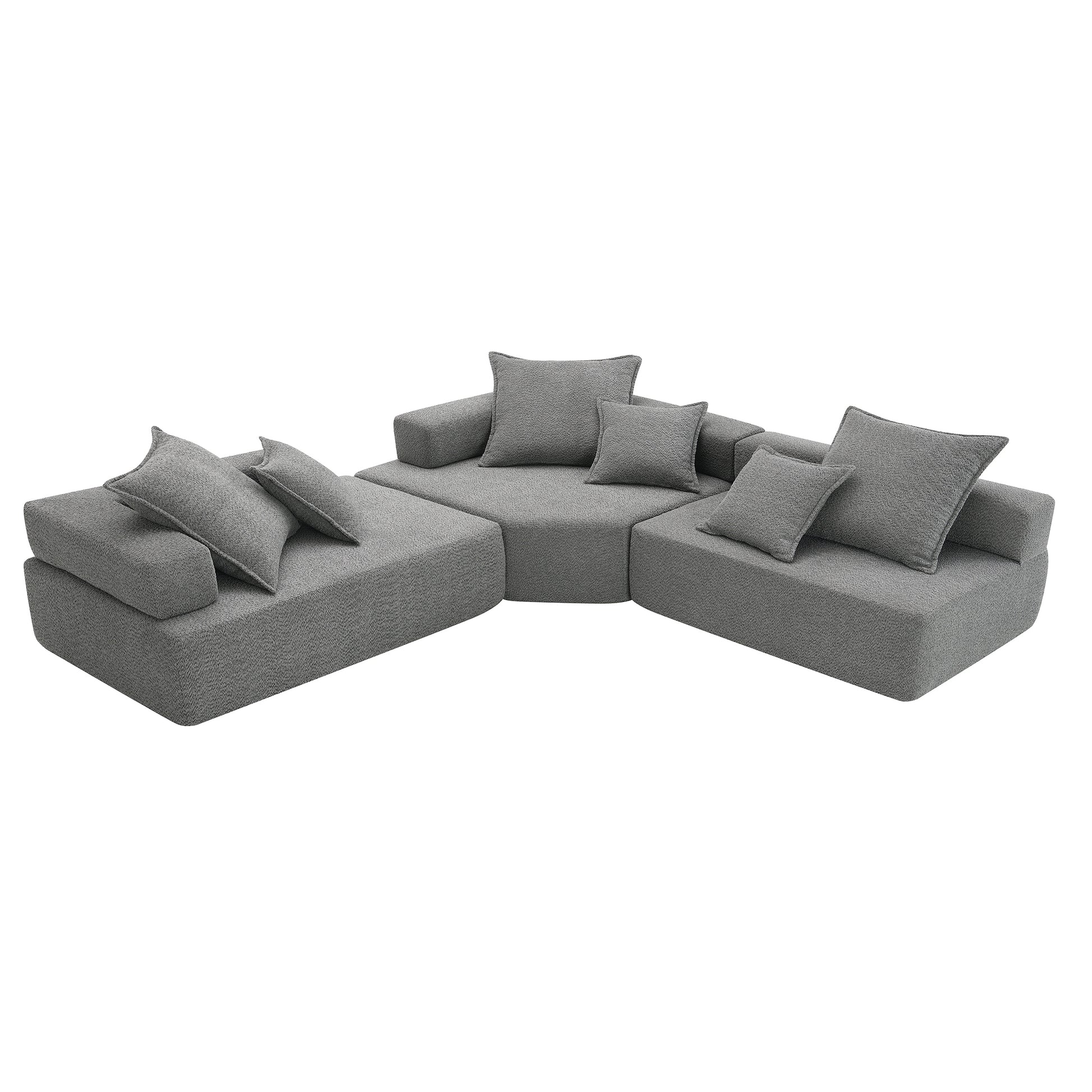 Oversized Modular L Shaped Sectional Sofa,Luxury Boucle Floor Couch Set,Convertible Sleeper Couch,Spacious Foam Filled Sofa Bed For Living Room,3 Pc Free Combination,2 Colors Gray Boucle 5 Seat