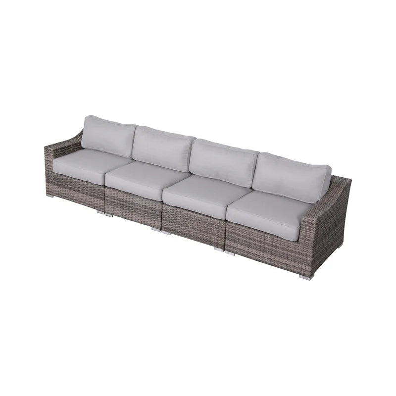 Fully Assembled 4 Piece Rattan Sectional Seating Set With Cushions Grey Mix Wicker