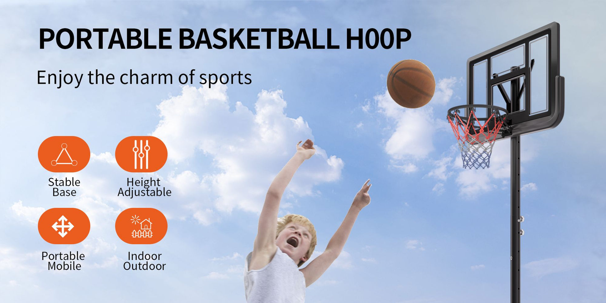 Basketball Hoop Basketball System 4.76 10Ft Height Adjustable With 4 Basketball, Net Pocket, Inflator Set Black Metal