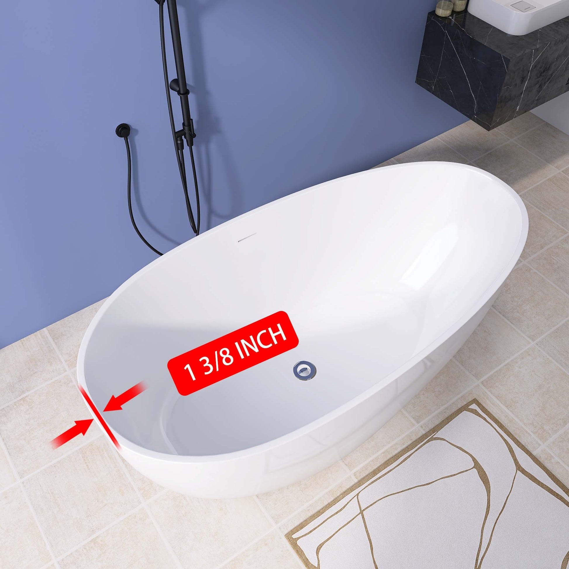 59" Acrylic Free Standing Tub Classic Oval Shape Soaking Tub, Adjustable Freestanding Bathtub With Integrated Slotted Overflow And Chrome Pop Up Drain Anti Clogging Gloss White Gloss White Oval Bathroom Freestanding Tubs Polished 59 61 In Modern Soaking