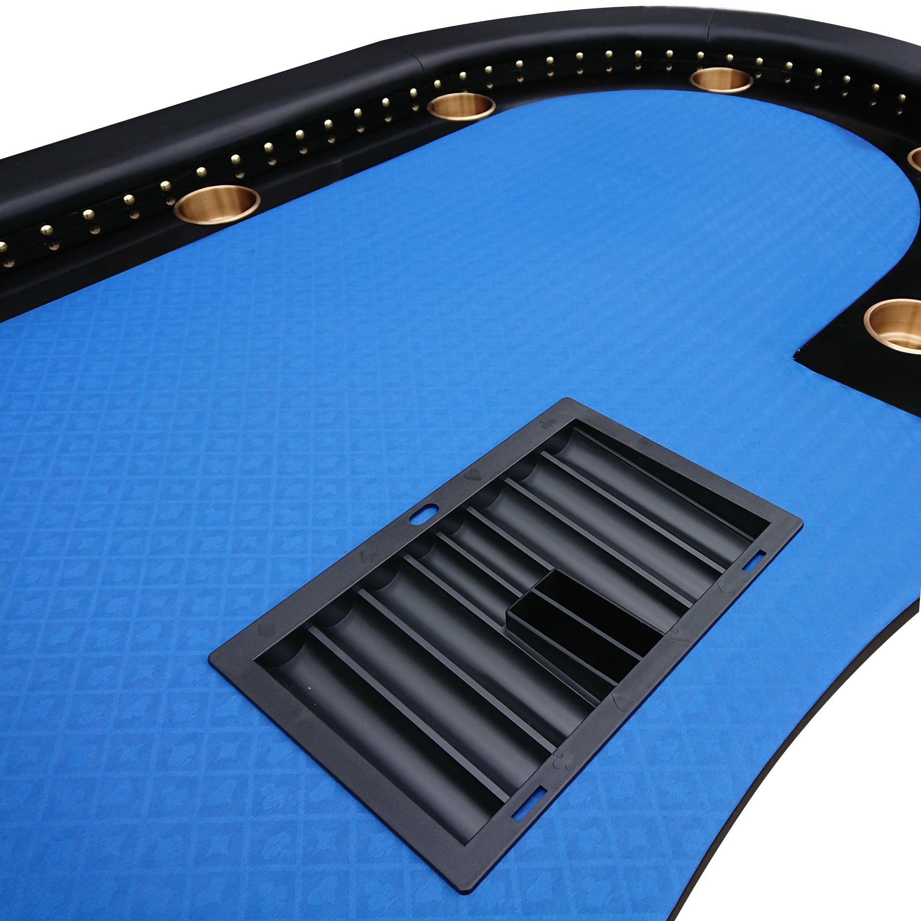 96" Poker Table For 10 Players Casino Game Texas Hold'Em Premium Oval With Round Stud Rivet Decorate Waterproof Cloth Chip Tray Cup Holders Blue Blue Primary Living Space Modern Plastic,Tech