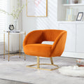 Coolmore Upholstered Tufted Living Room Chair Textured Linen Fabric Accent Chair With Metal Stand Orange Velvet