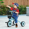 Qaba Kids Tricycle For Toddlers Age 2 5 With Adjustable Seat, Toddler Bike For Children With Basket, Bell, Handlebar Grips, Blue Blue Metal