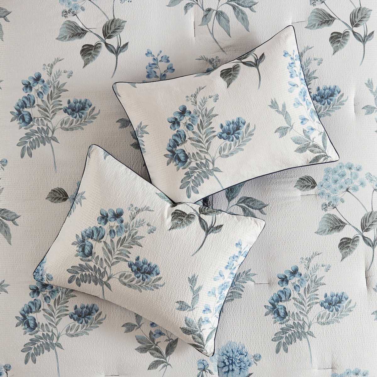 7 Piece Printed Seersucker Comforter Set With Throw Blanket Blue King Cal King King Blue Microfiber