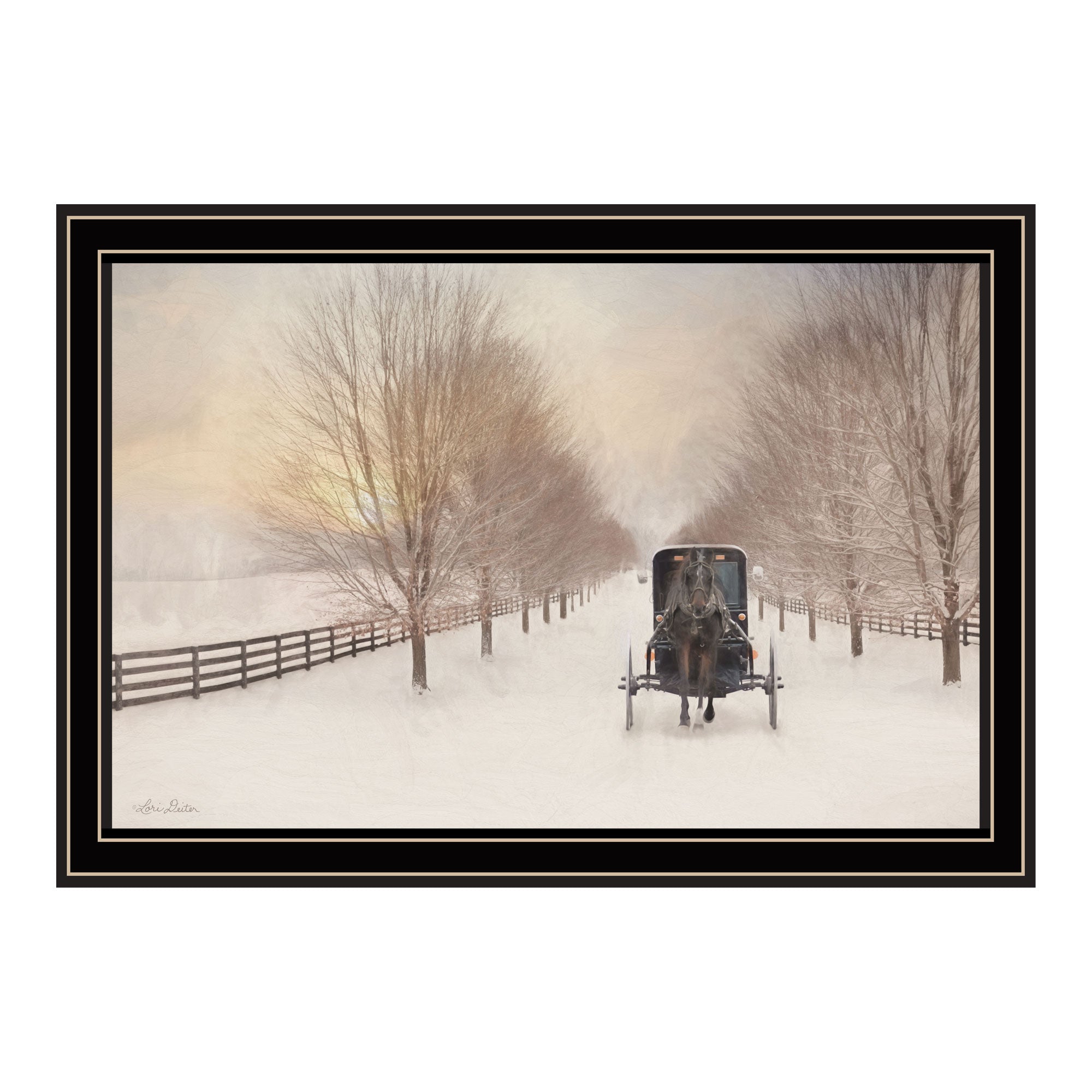 Snowy Amish Lane Black Framed Wall Art For Living Room, Bedroom Wall Art Print For Home Decor By Lori Deiter Multi Wood Paper