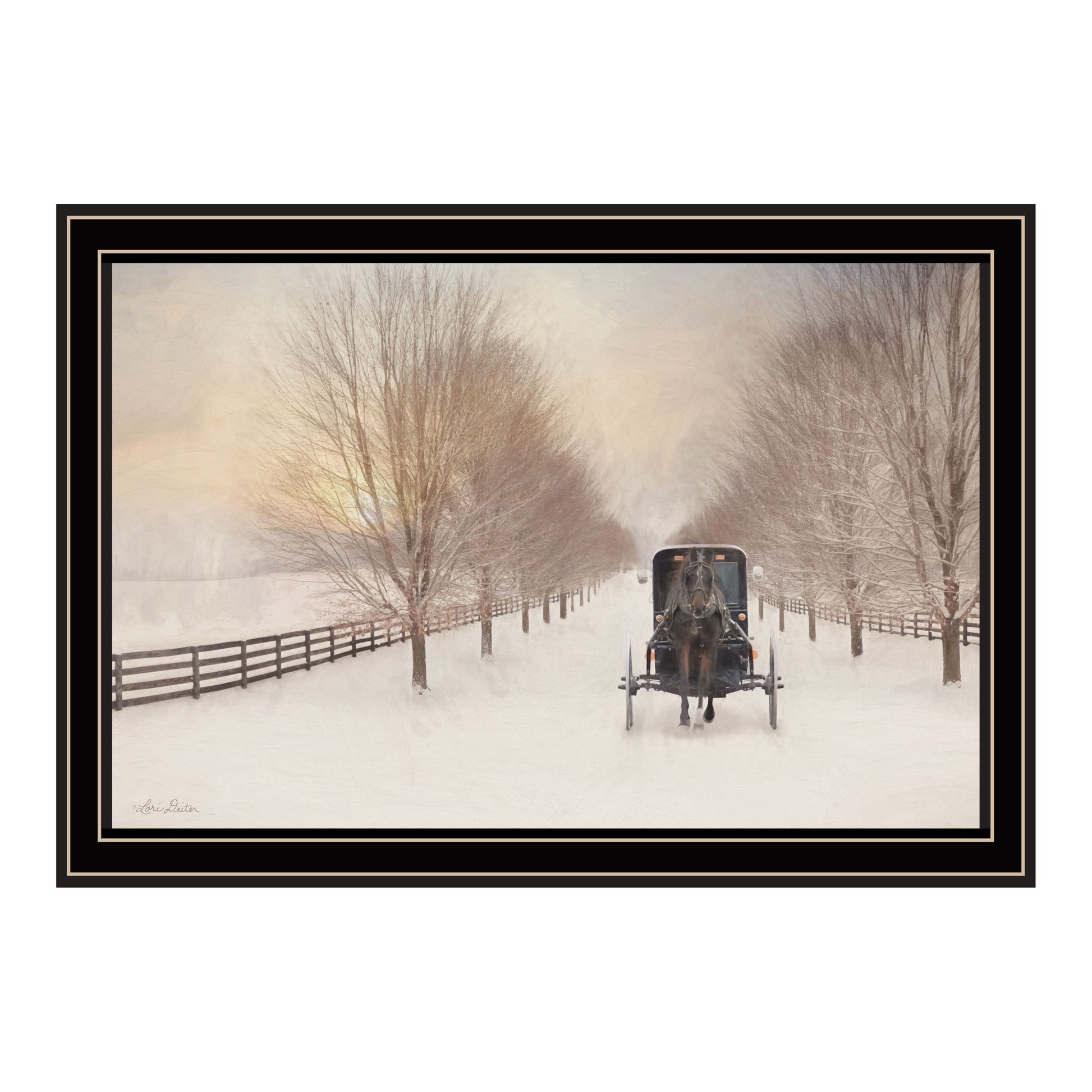 Snowy Amish Lane Black Framed Wall Art For Living Room, Bedroom Wall Art Print For Home Decor By Lori Deiter Multi Wood Paper