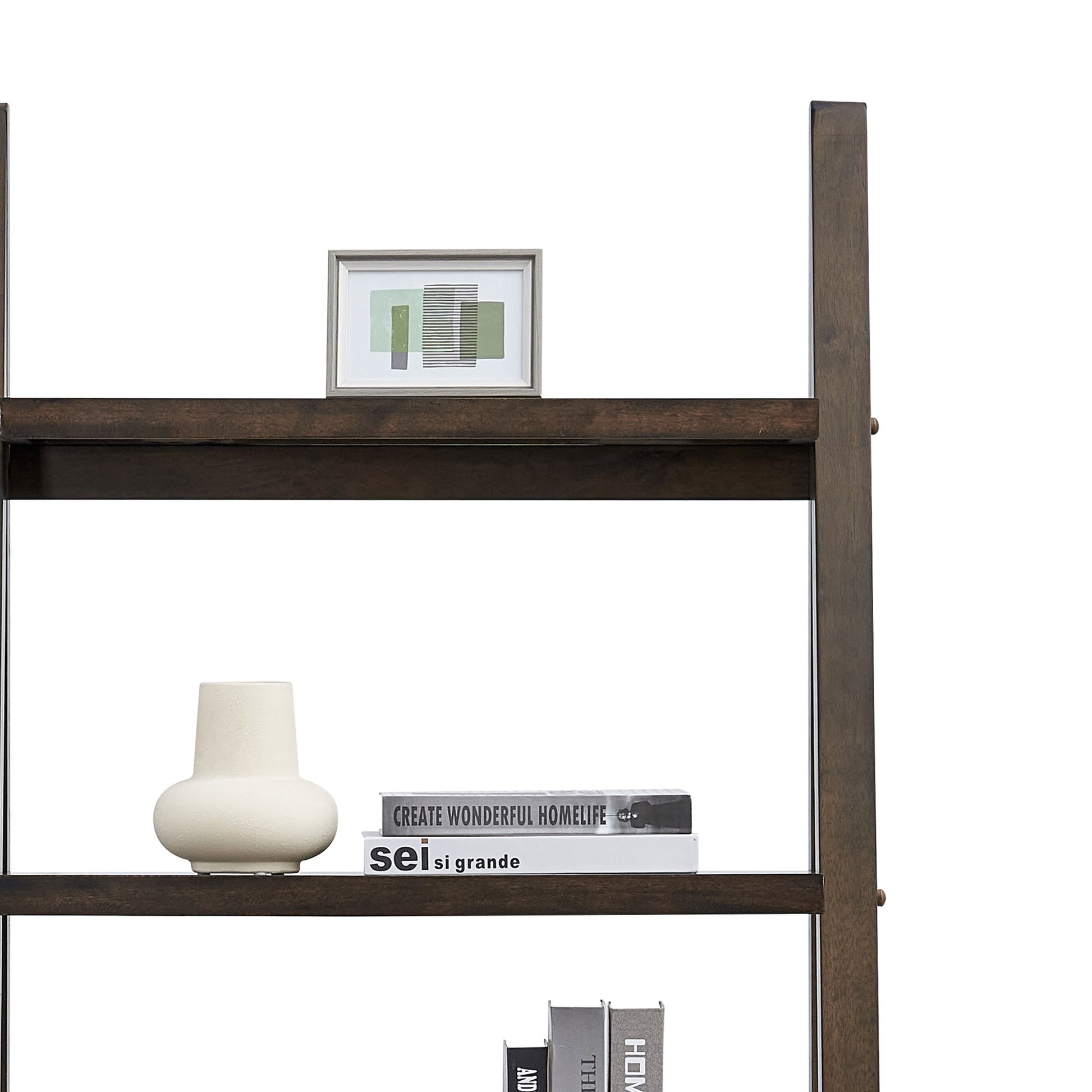 5 Tier Shelves,Bookshelf, Storage Rack, Bookcase With Rubber Wood Frame, Ladder Shelf For Living Room, Home Office, Kitchen, Bedroom, Apartment ,Rustic Brown Rustic Brown Solid Wood Mdf