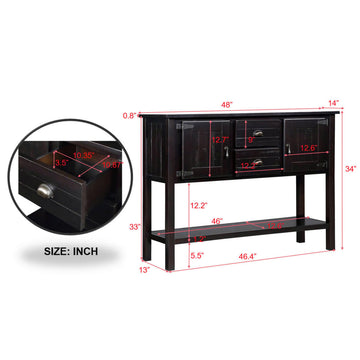 48'' Solid Wood Sideboard Console Table With 2 Drawers And Cabinets And Bottom Shelf, Retro Style Storage Dining Buffet Server Cabinet For Living Room Kitchen Dining Room Espresso Espresso Primary