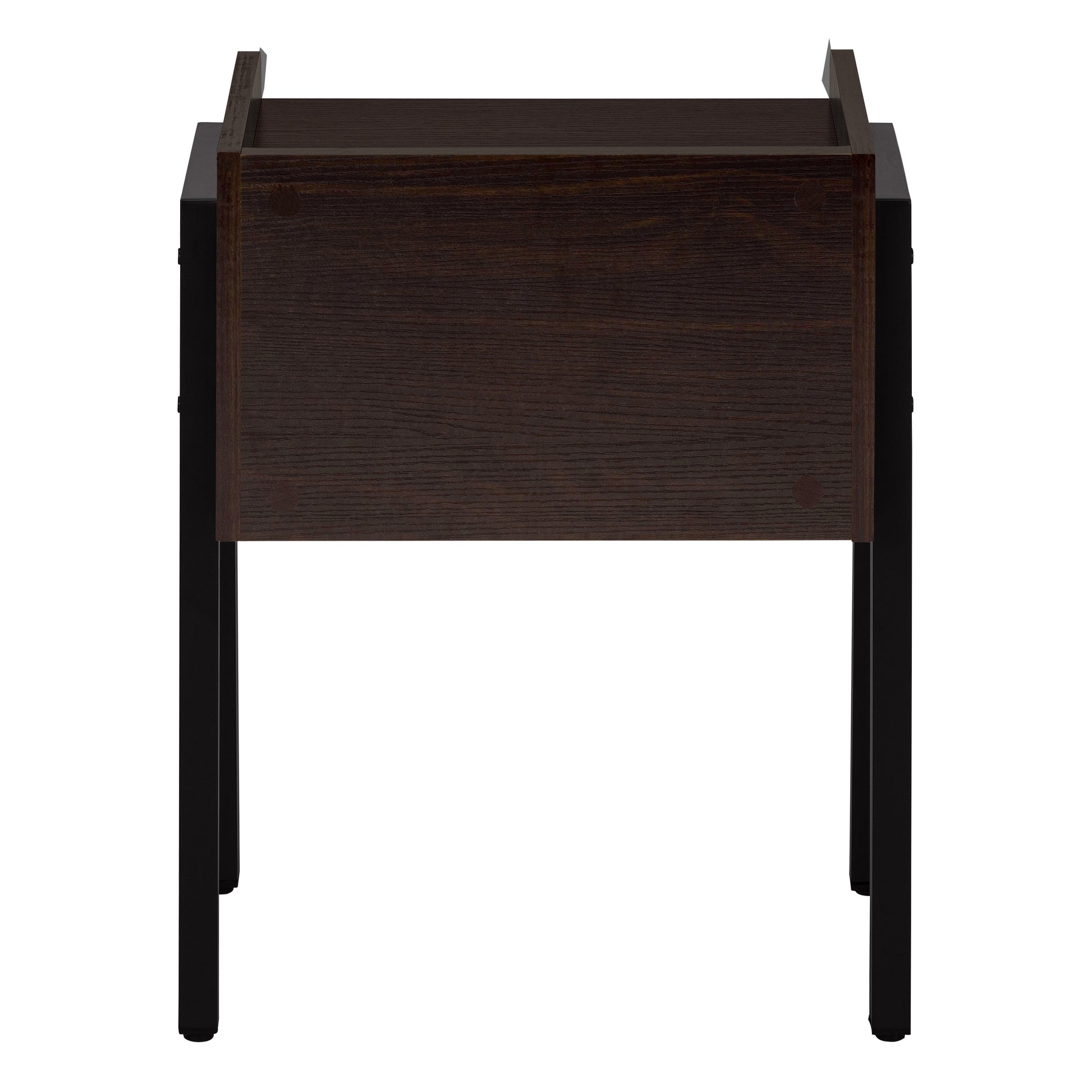 Accent Table, Side, End, Nightstand, Lamp, Living Room, Bedroom, Brown Laminate, Black Metal, Contemporary, Modern Espresso Metal