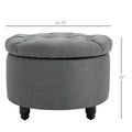 Homcom Round Linen Touch Fabric Storage Footstool Ottoman Button Tufted Footrest With Removable Lid, Grey Grey Fabric