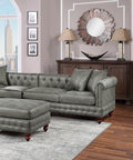 Slate Grey 4Pc Sectional Set 3X Reversible Loveseat Chaise And 1X Ottoman Tufted Couch Pillows Light Slate Grey Faux Leather Wood Primary Living Space Tight Back Contemporary,Luxury,Traditional