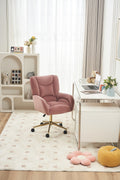 005 Velvet Fabric 360 Swivel Home Office Chair With Gold Metal Base And Universal Wheels,Pink Solid Pink Office Sponge Wipe Clean Modern Office Chairs Tufted Back Foam Swivel Velvet