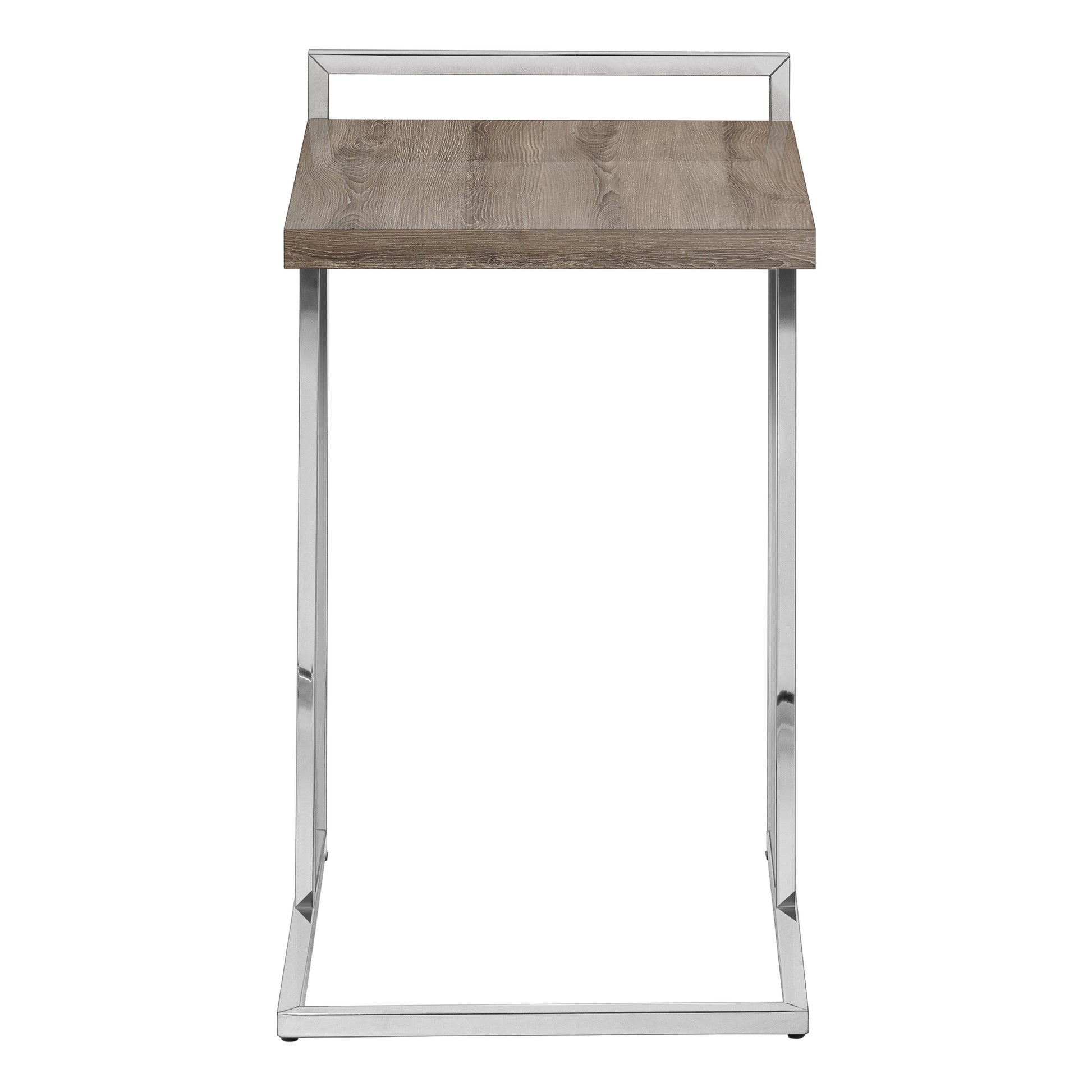 Accent Table, C Shaped, End, Side, Snack, Living Room, Bedroom, Brown Laminate, Chrome Metal, Contemporary, Modern Taupe Particle Board