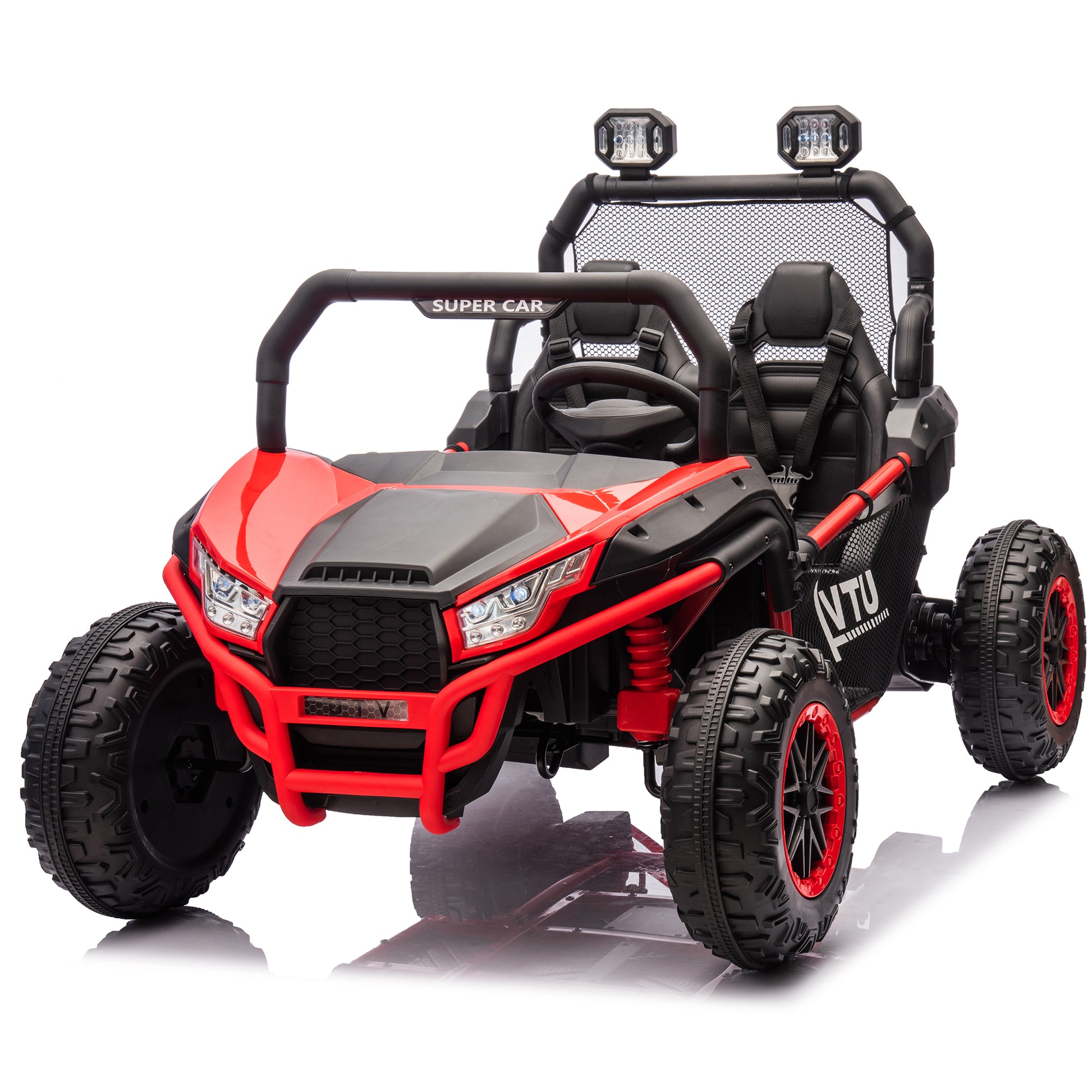 24V Two Seater Kids Ride On Utv W Parents Control,400W Super Power,Four Wheel Suspension,Led Light With Rear Searchlight,Bluetooth,Mp3,Music,Rear Storage Space,Speeds 3.73 4.97Mph For Kids Aged 3 . Red 50 99 Lbs Polypropylene