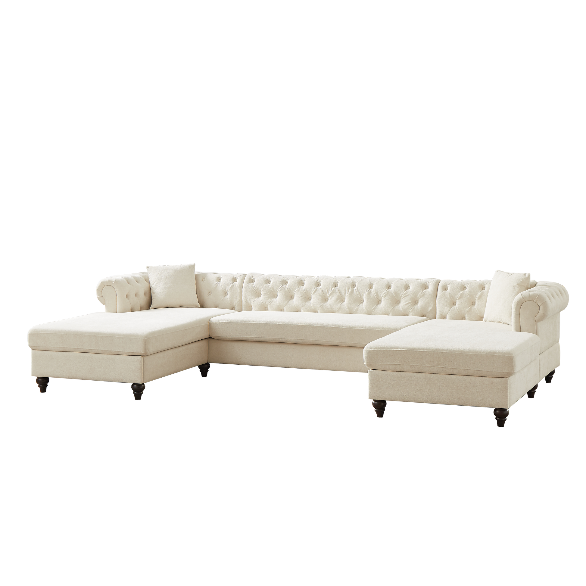 135.5 Inch Modern Style Chenille Three Piece Sofa, Pull Point Design U Shaped Sofa Two Chaise Longue Seats, Two Pillows And Wooden Feet, Suitable For Living Room, Bedroom, Lounge And Projection Room