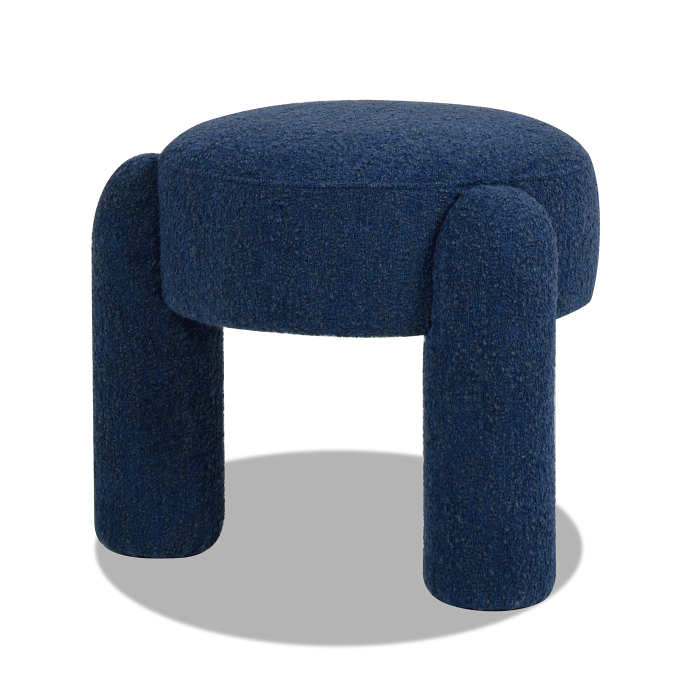 Hugo 20.5" Round Fully Upholstered Ottoman, Cerulean Blue Boucle Blue Foam Boucle