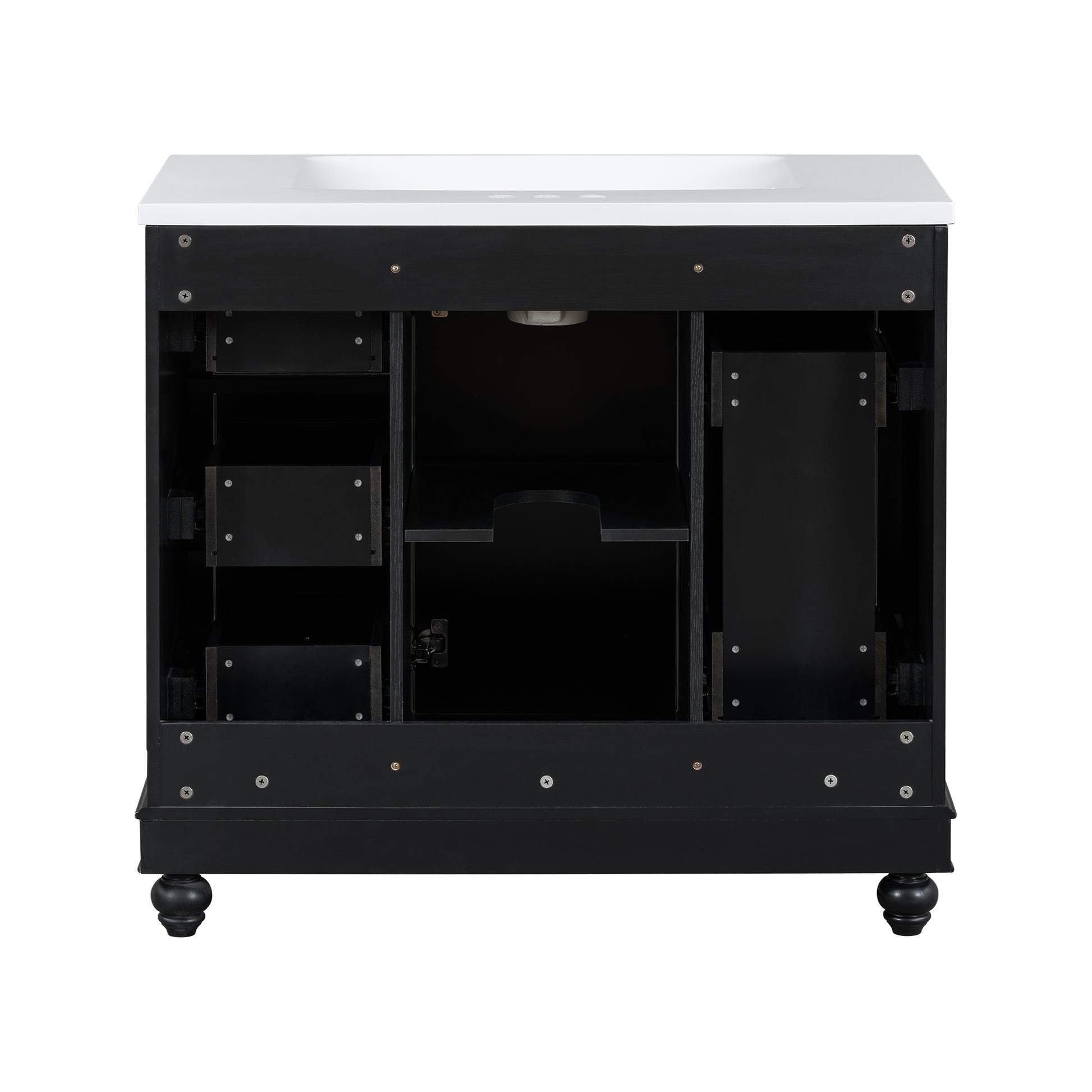 Contemporary Black Bathroom Vanity Cabinet 36X18X34 Inches, 4 Drawers & 1 Cabinet Door, Multipurpose Storage, Resin Integrated Sink, Adjustable Shelves, Solid Wood Frame With Mdf Black Bathroom