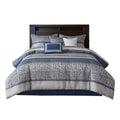 7 Piece Jacquard Comforter Set Navy Queen Queen Navy Polyester